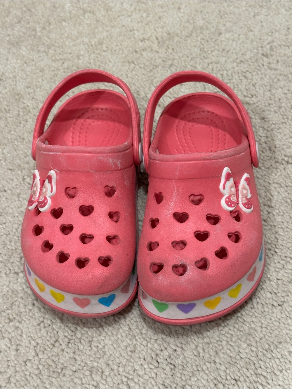 Source Unknown Pink Kids Heart Clog Sandals with Rainbow Trim